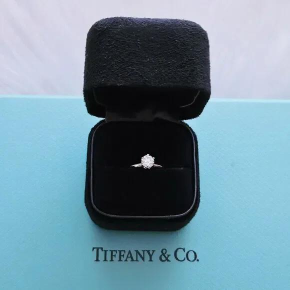 $7500++ Tiffany & Co. Solitaire Platinum Diamond Engagement Ring .62 TCW - Picture 2 of 9